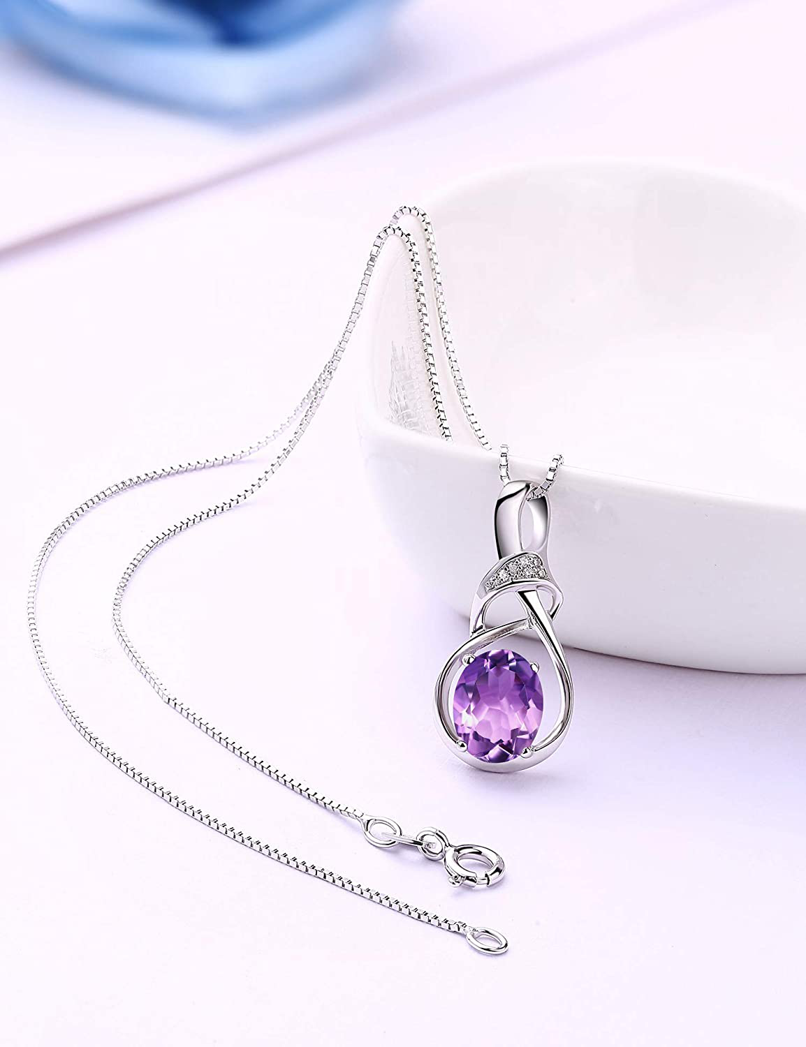 HXZZ Fine Jewelry Gifts for Women Natural Gemstone Swiss Blue Topaz Amethyst Citrine Sterling Silver Pendant Necklace