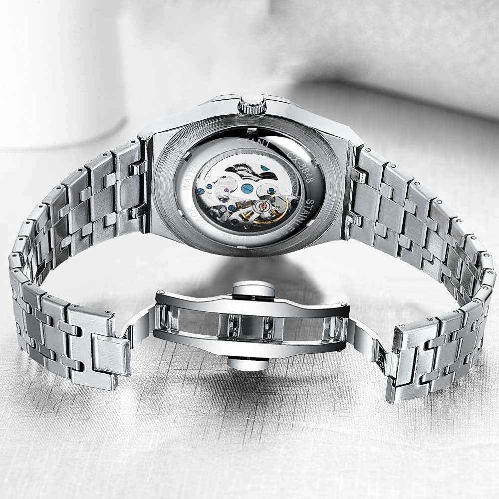 Mechanical Men'S Watch Stainless Steel Automatic Skeleton Waterproof Watches for Men