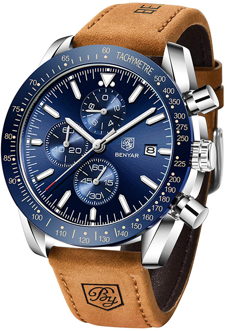 BENYAR Classic Fashion Elegant Chronograph Watch Casual Sport Leather Band Mens Watches 5140L