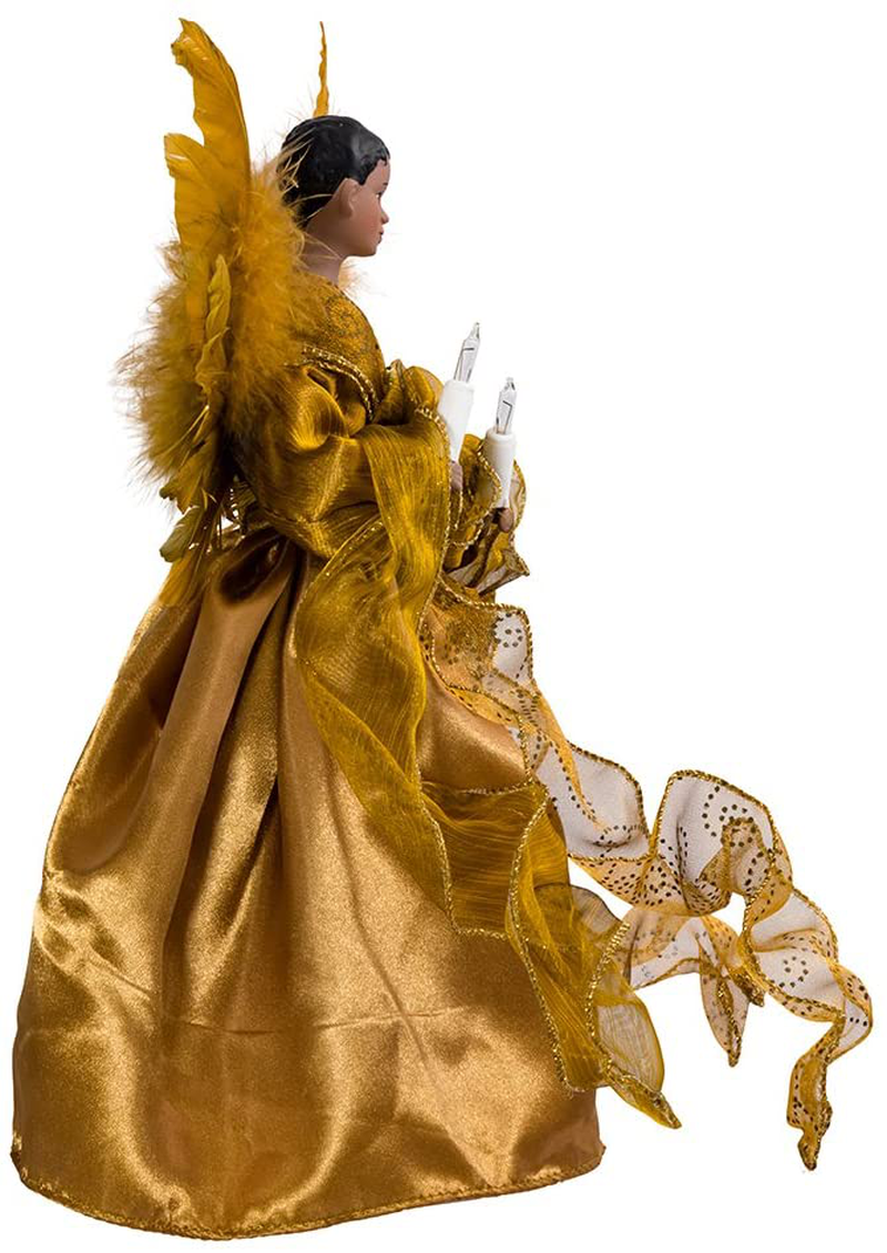 Kurt Adler UL 10-Light African American Angel Christmas Treetop Figurine, 13-Inch, Gold