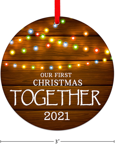 Our First Christmas Together Ornament 2021, 3" Rustic 1St Holiday Keepsake Ornament, Double-Side Printed Boyfriend Girlfriend Farmhouse Collectible Present