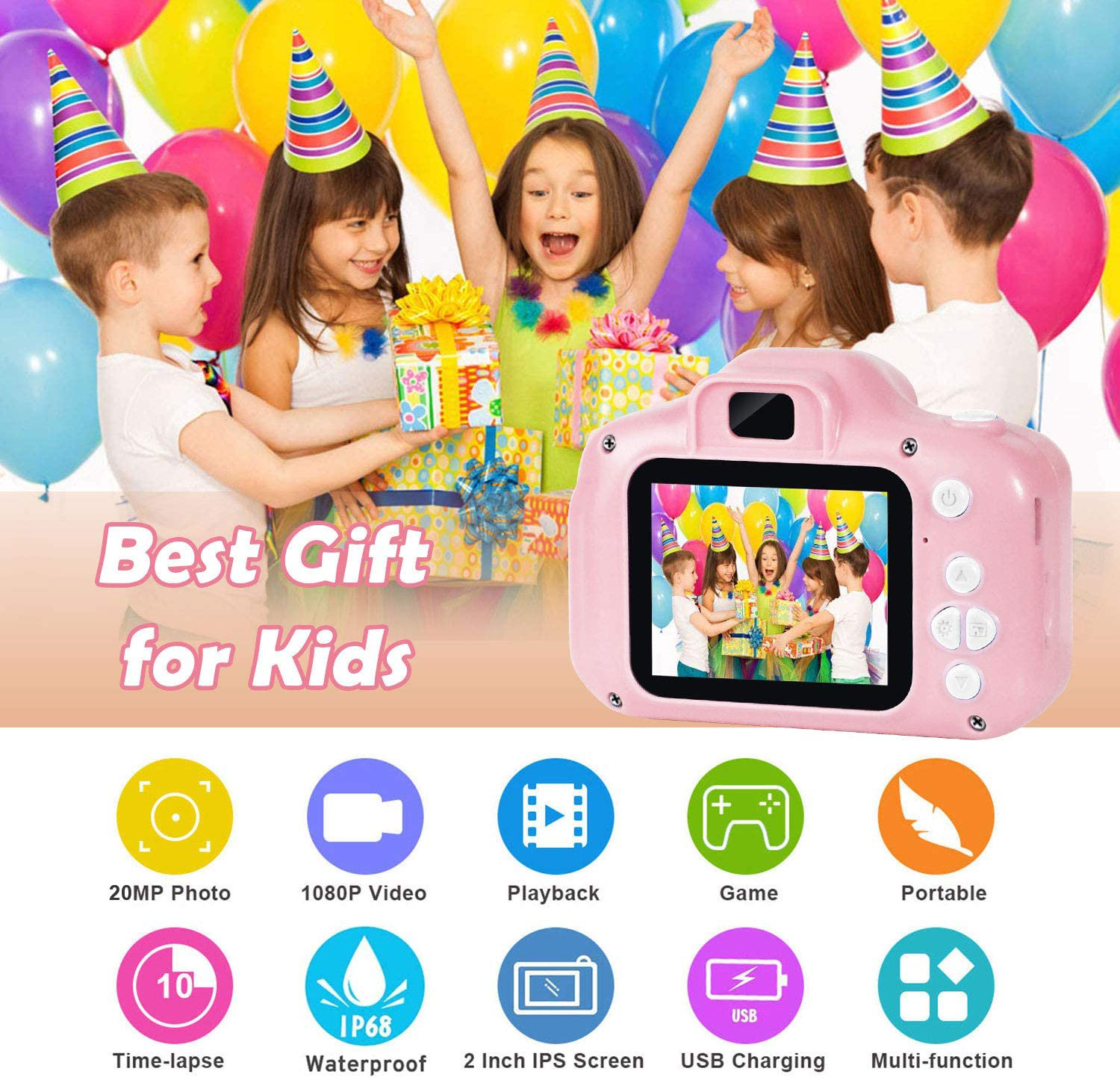 Agoigo Kids Waterproof Camera Toys for 3-12 Year Old Boys Girls Christmas Birthday Gifts Children'S HD Video Digital Action Cameras Child Indoor Outdoor Toddler Camera, 2 Inch Screen (Pink)