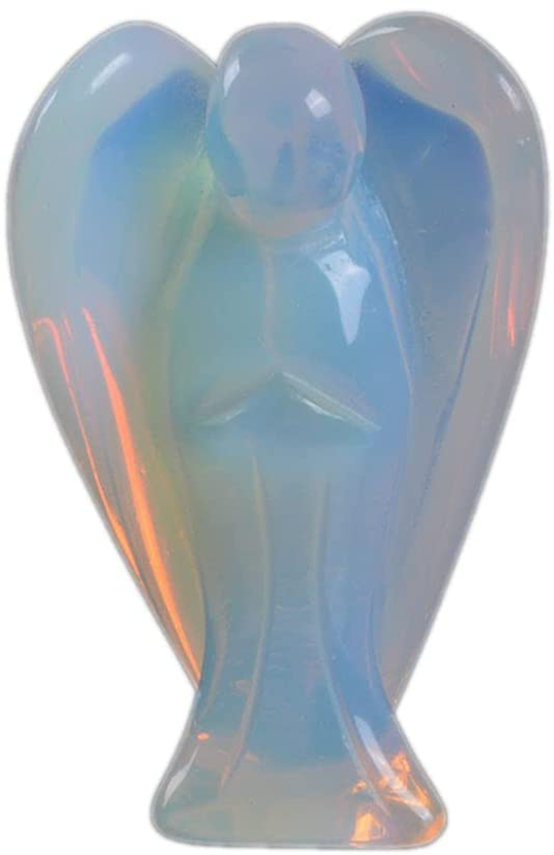 Carved Moonstone Opalite Gemstone Peace Angel Pocket Guardian Angel Healing Statue 2 Inch