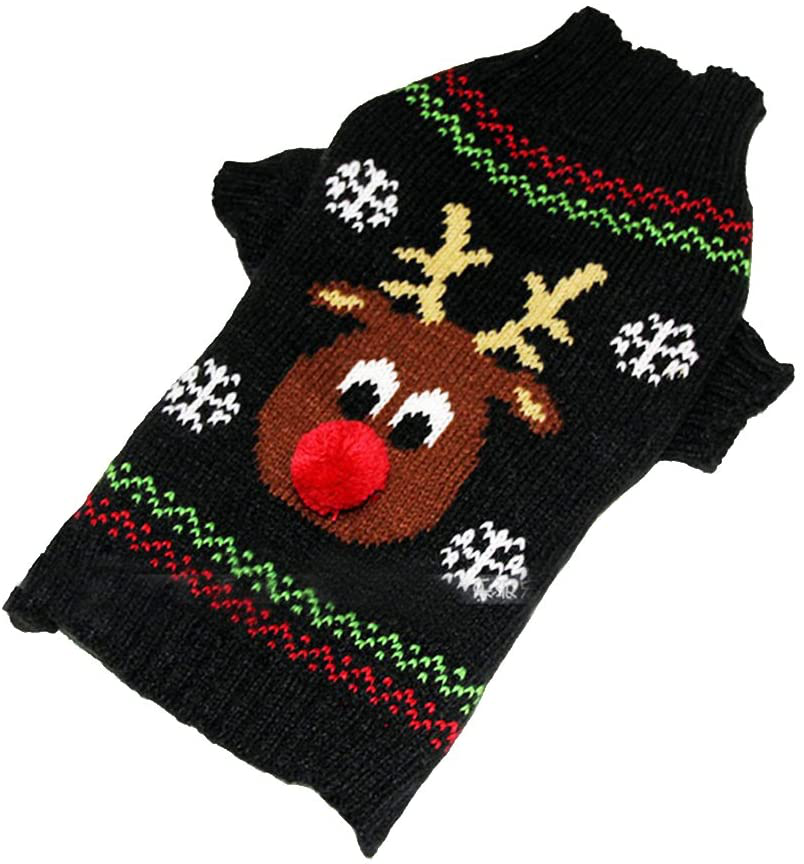 NACOCO Rudolph the Red Nosed Reindeer Sweater Pet Holiday Clothes Cat Sweater Dog Sweater Winter Clothing Teddy Poodle Autumn Winter Clothes Dog Clothes