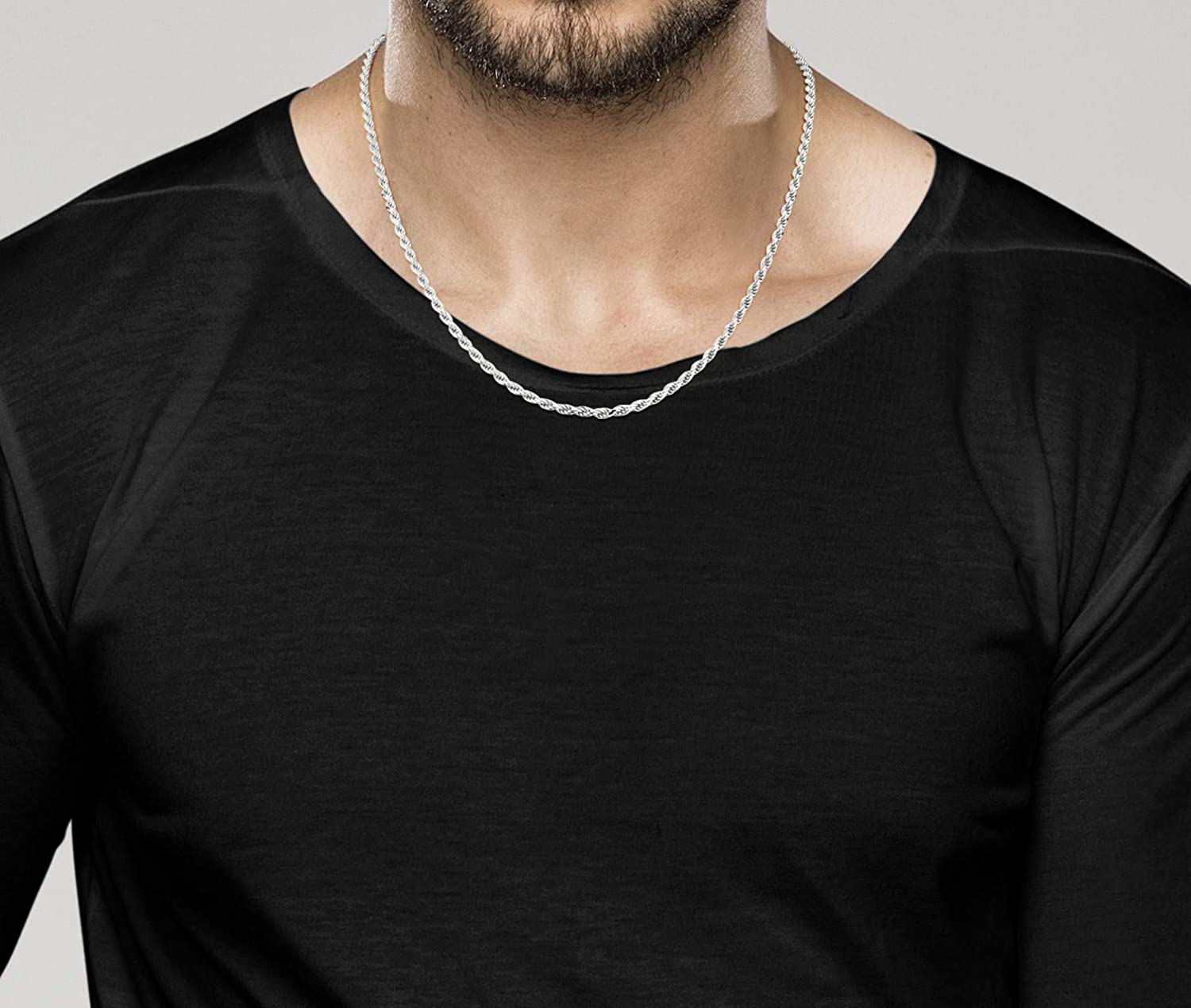 Miabella Solid 925 Sterling Silver Italian 2Mm, 3Mm Diamond-Cut Braided Rope Chain Necklace for Men Women Made in Italy 16, 18, 20, 22, 24, 26, 28, 30 Inch