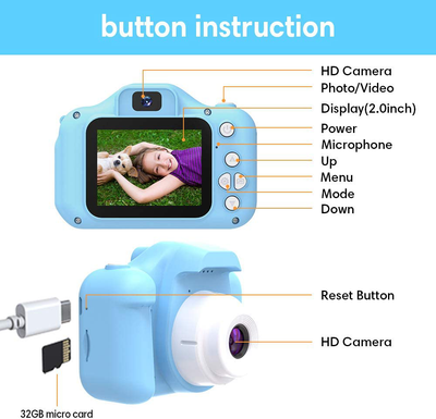 Goopow Kids Camera Toys for 3-8 Year Old Boys,Children Digital Video Camcorder Camera with Cartoon Soft Silicone Cover, Best Chritmas Birthday Festival Gift for Kids - 32G SD Card Included(Light Blue)