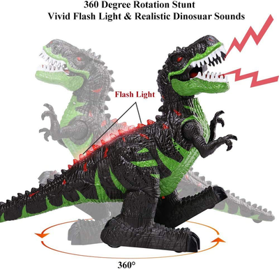 TEMI 8 Channels 2.4G Remote Control Dinosaur for Kids Boys Girls, Electronic RC Toys Educational Walking Tyrannosaurus Rex with Lights and Sounds Powered by Rechargeable Battery, 360° Rotation Stunt