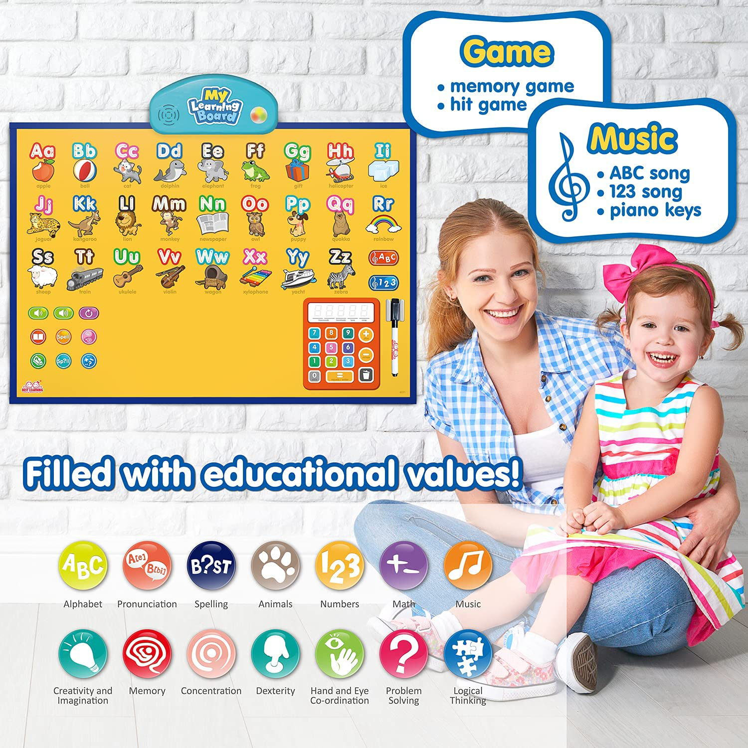 BEST LEARNING - I-Poster My Learning Board Electronic Interactive Alphabet Wall Chart, Talking ABC & 123S & Music Poster Toy for Toddlers & Kids Fun Educational at Daycare, Preschool, Kindergarten for Boys & Girls 3 4 5 6 Years Old