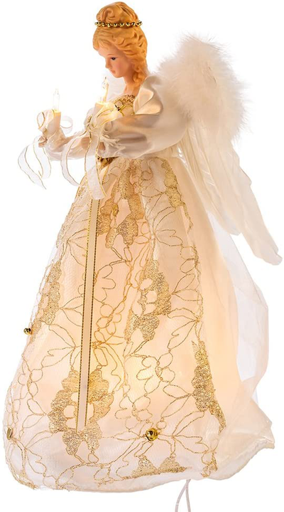 Kurt Adler UL 10-Light 12" Ivory and Gold Angel Treetop