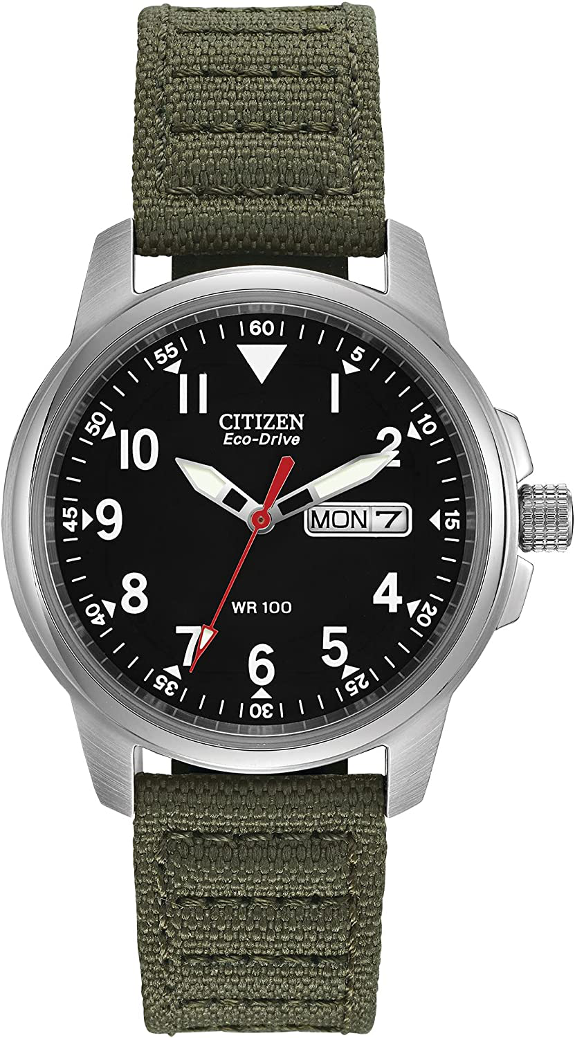 Citizen Eco-Drive Garrisonquartz Unisex Watch, Stainless Steel with Nylon Strap, Field Watch, Green (Model: BM8180-03E)