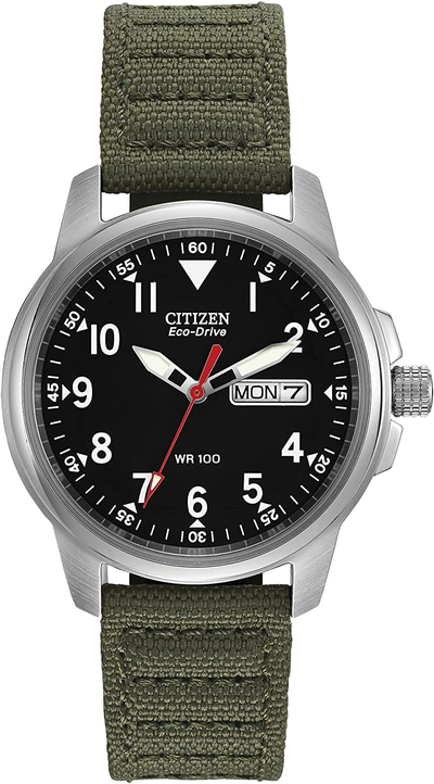 Citizen Eco-Drive Garrisonquartz Unisex Watch, Stainless Steel with Nylon Strap, Field Watch, Green (Model: BM8180-03E)