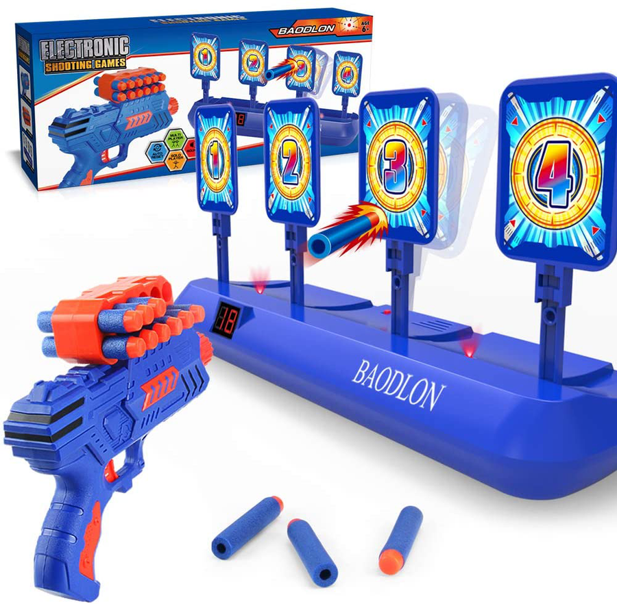 BAODLON Digital Shooting Targets with Foam Dart Toy Gun, Electronic Scoring Auto Reset 4 Targets Toys, Fun Toys for Age of 5, 6, 7, 8, 9, 10+ Years Old Kids, Boys & Girls, Compatible with Nerf Toys