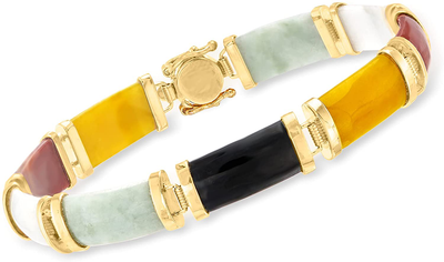 Ross-Simons Multicolored Jade"Good Fortune" Bracelet in 18Kt Gold over Sterling