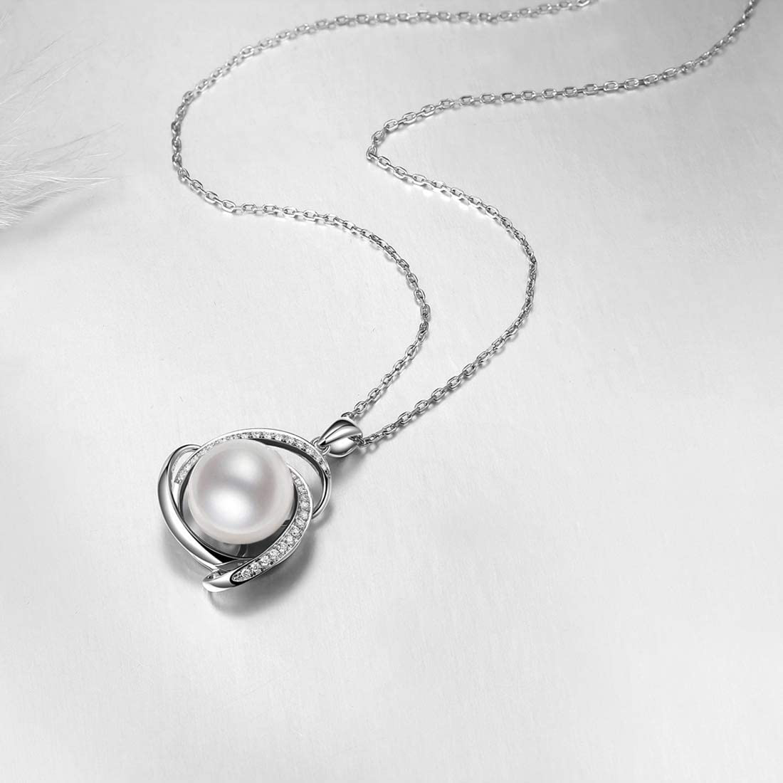 HXZZ Fine Jewelry Gifts for Women 925 Sterling Silver Freshwater Cultured White Pearl Pendant Necklace