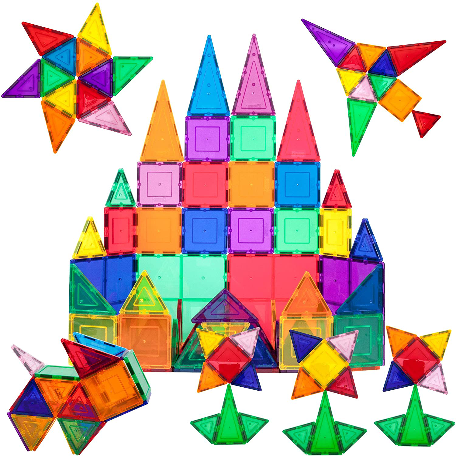 Picassotiles 60 Piece Set 60Pcs Magnet Building Tiles Clear Magnetic 3D Building Blocks Construction Playboards - Creativity beyond Imagination, Inspirational, Recreational, Educational, Conventional