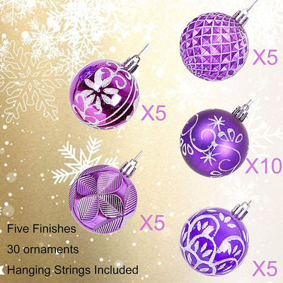 30Ct 2.36" Christmas Ball Ornaments, Christmas Tree Decoration, Plastic Shatterproof Hanging Ball, Fits for Party, Holiday and Home Decor, Purple