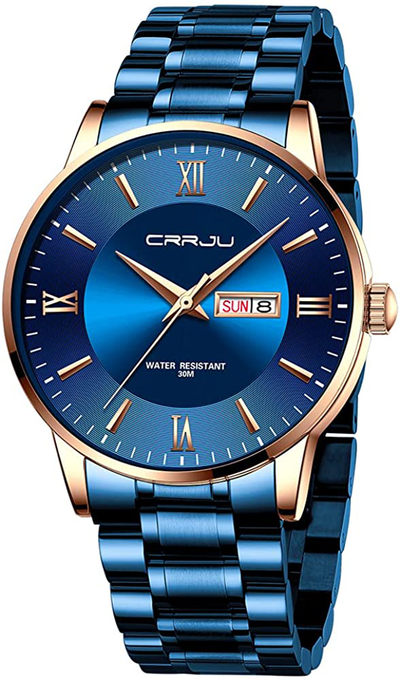 CRRJU Men'S Minimalist Casual Luxury Auto Date Watches Fashion Business Japan Movement Quartz Waterproof Wristwatches for Men,Silver Stainsteel Steel Band Watch