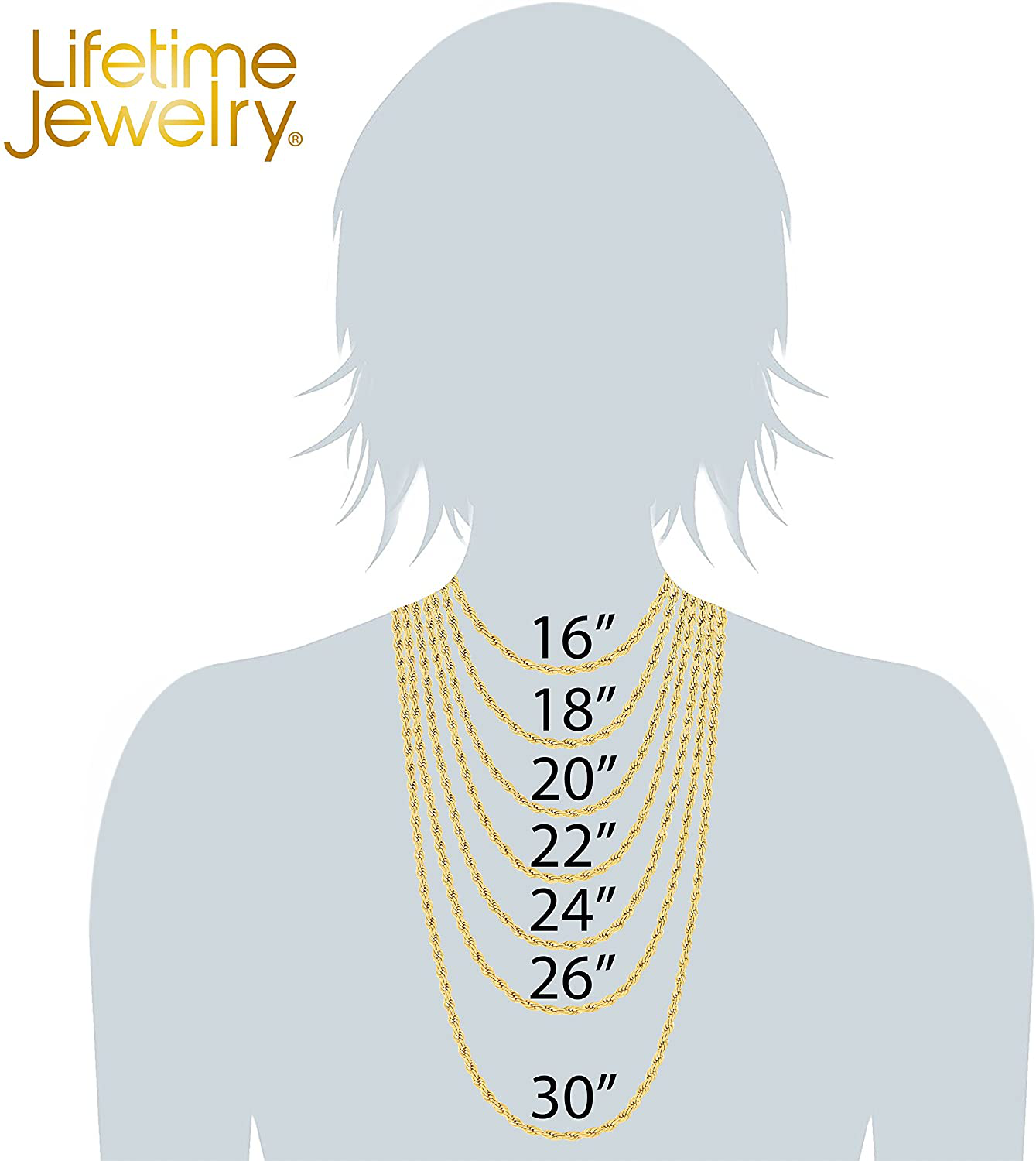 LIFETIME JEWELRY 4Mm Rope Chain Necklace 24K Real Gold Plated for Women and Men
