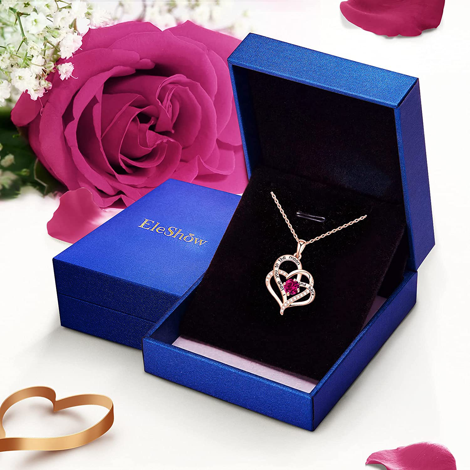 Sterling Silver Love Heart Birthstone Necklace for Women, Romantic Gifts for Her on Christmas Birthday Anniversary Jewelry Gifts for Women Girls