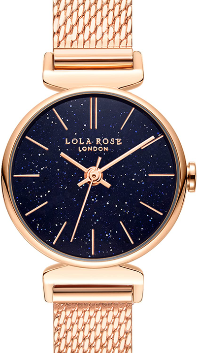 Lola Rose Women'S Blue Sandstone Watch with Rose Gold Tone Milanese Steel Band