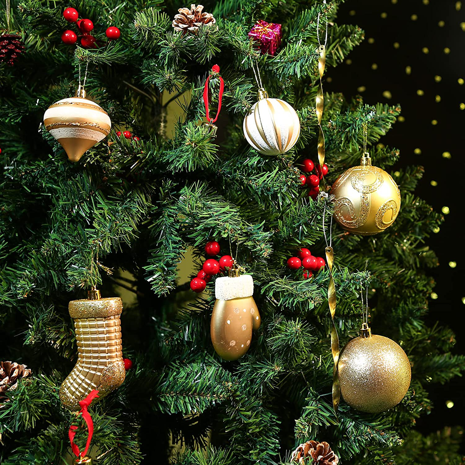 AMS 81Ct Christmas Ball Ornaments Holiday Tree Decorations in a Reusable Hand-Help Gift Box for Wedding,Thanksgiving,Party(Gold)