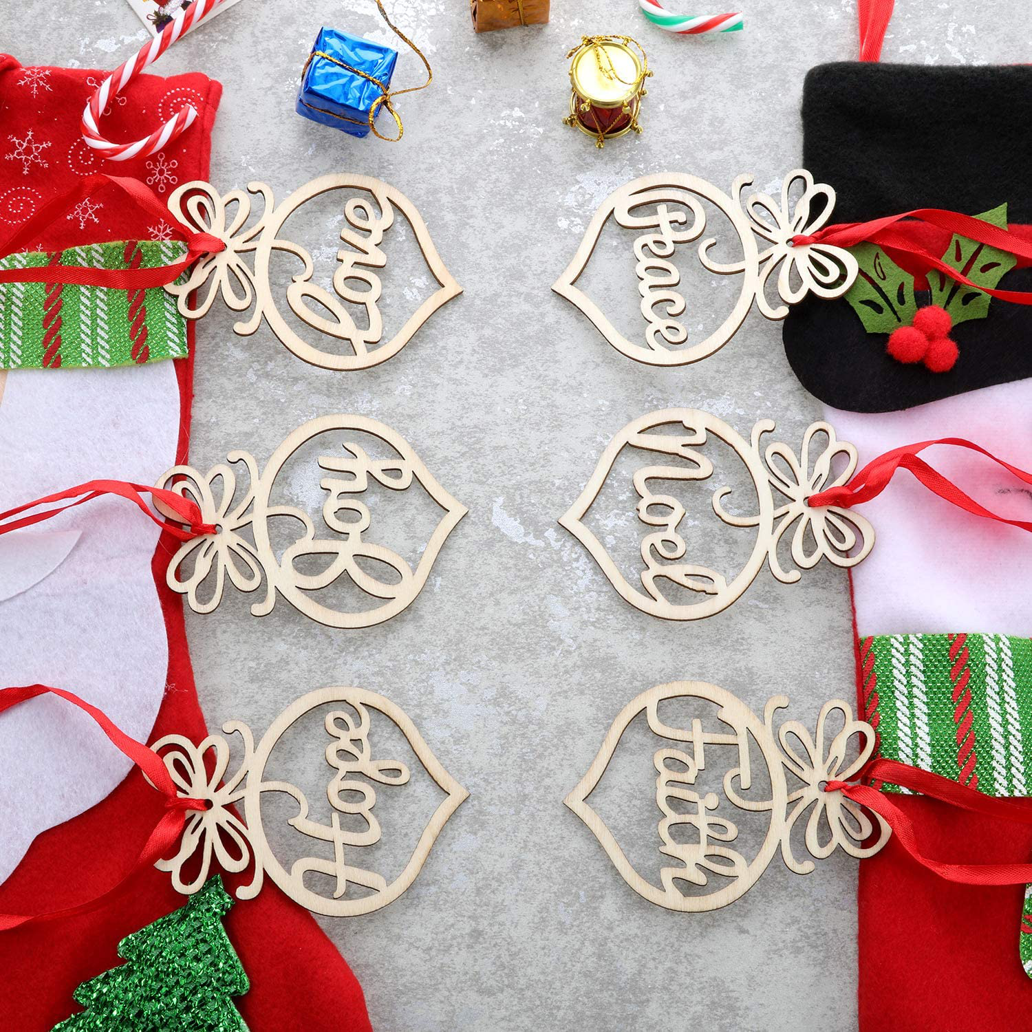 Bememo 30 Pieces Christmas Wooden Hollow Ornaments Xmas Tree Hanging Tags Crafts Pendant Decor Christmas Holiday Wedding Decorations