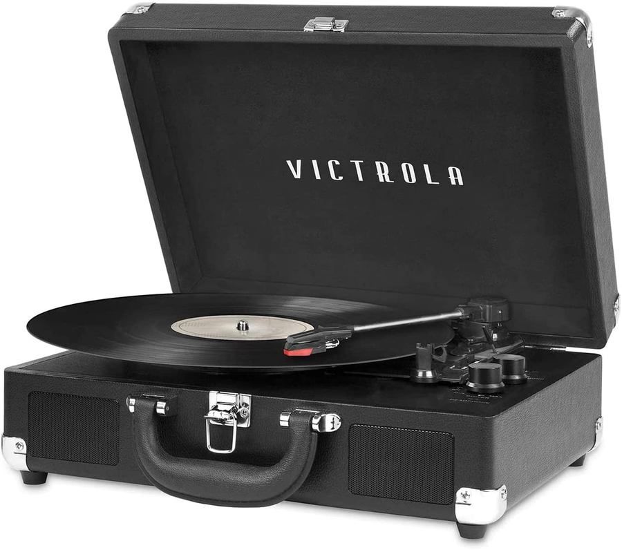 Victrola Vintage 3-Speed Bluetooth Portable Suitcase Record Player with Built-In Speakers | Upgraded Turntable Audio Sound| Includes Extra Stylus | Black, Model Number: VSC-550BT-BK