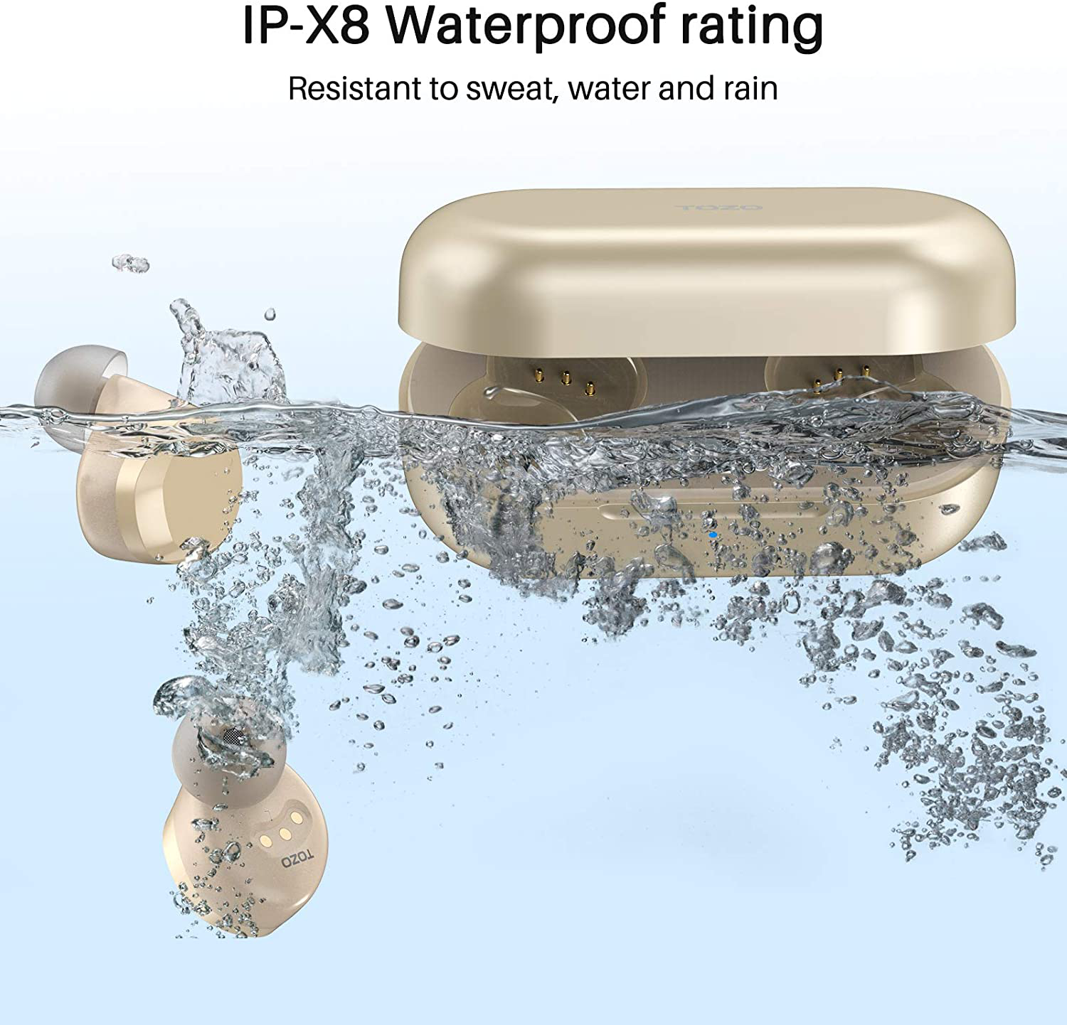 TOZO T12 Wireless Earbuds Bluetooth Headphones Premium Fidelity Sound Quality Wireless Charging Case Digital LED Intelligence Display IPX8 Waterproof Earphones Built-In Mic Headset for Sport Champagne