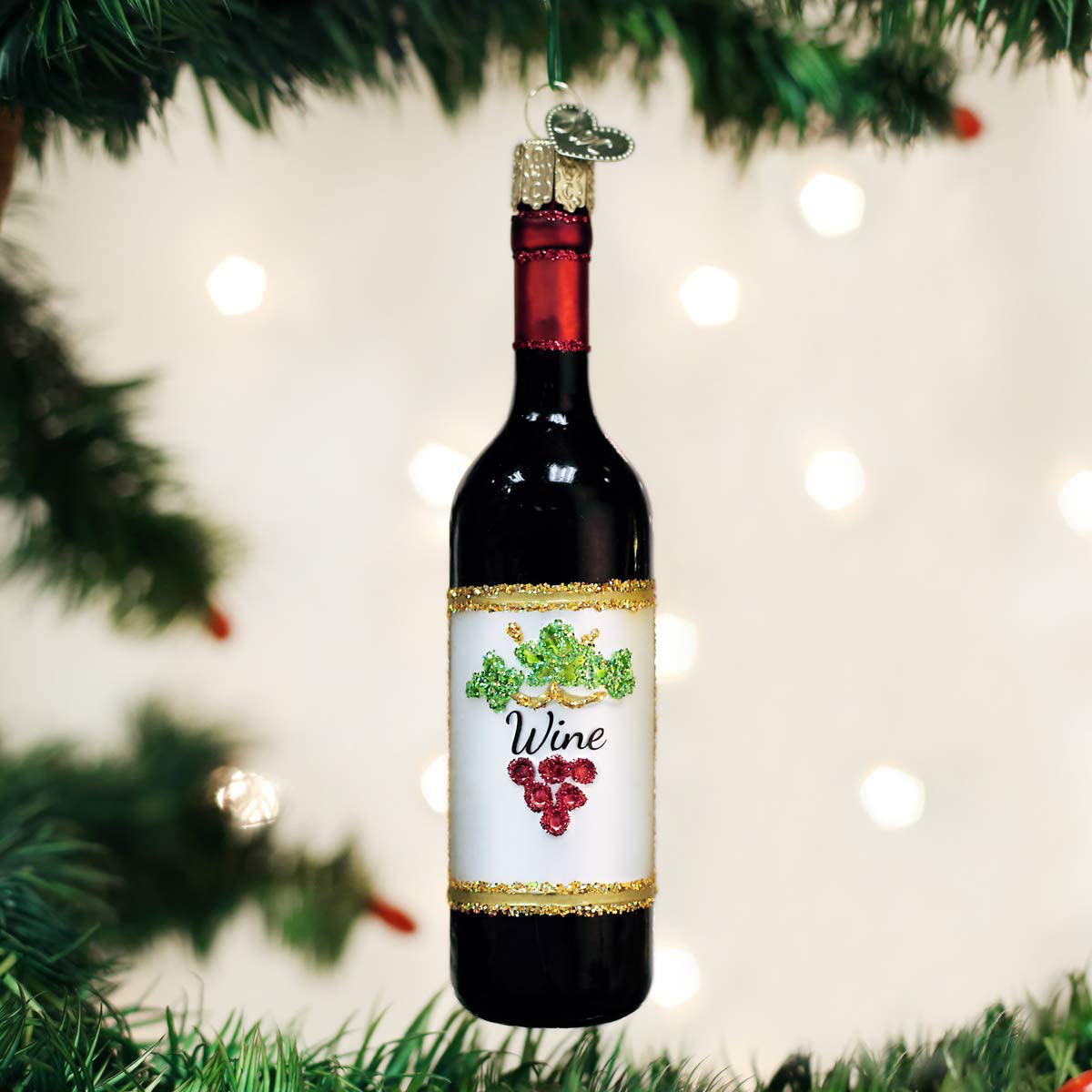 Old World Christmas Glass Blown Ornament Red Wine Bottle (32291)