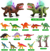 STEAM Life 2 Pack Walking Dinosaur Toys for Kids Green & Brown with 12 Pcs Mini Dinosaur Figures Mouth Moves Roars and Lights up - Electronic Dino Toys Dinosaur Toys for Boys and Girls