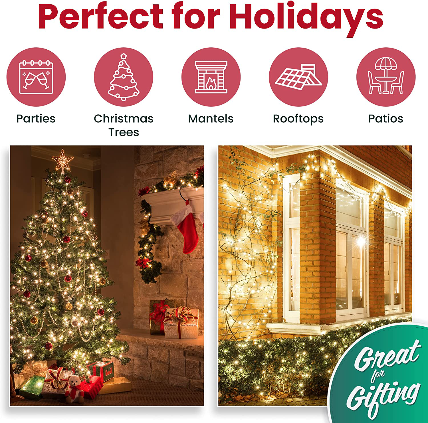 Prextex 100-Count White Christmas Lights with White Wire, String Lights for Holiday Decorations, Christmas Tree Lights, Holiday Party, Wedding, Xmas, Home, Indoor & Outdoor Use (18 Ft Long)