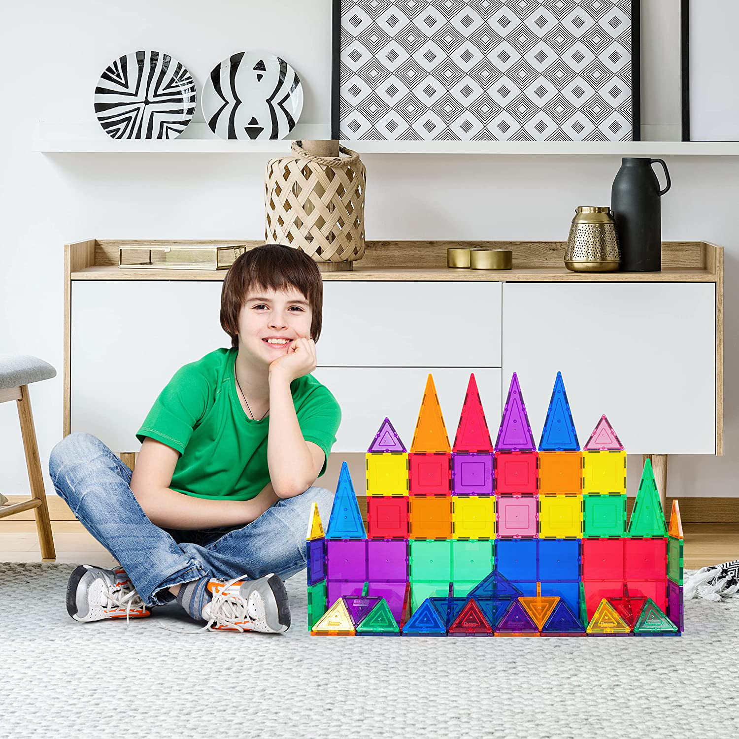 Picassotiles 60 Piece Set 60Pcs Magnet Building Tiles Clear Magnetic 3D Building Blocks Construction Playboards - Creativity beyond Imagination, Inspirational, Recreational, Educational, Conventional