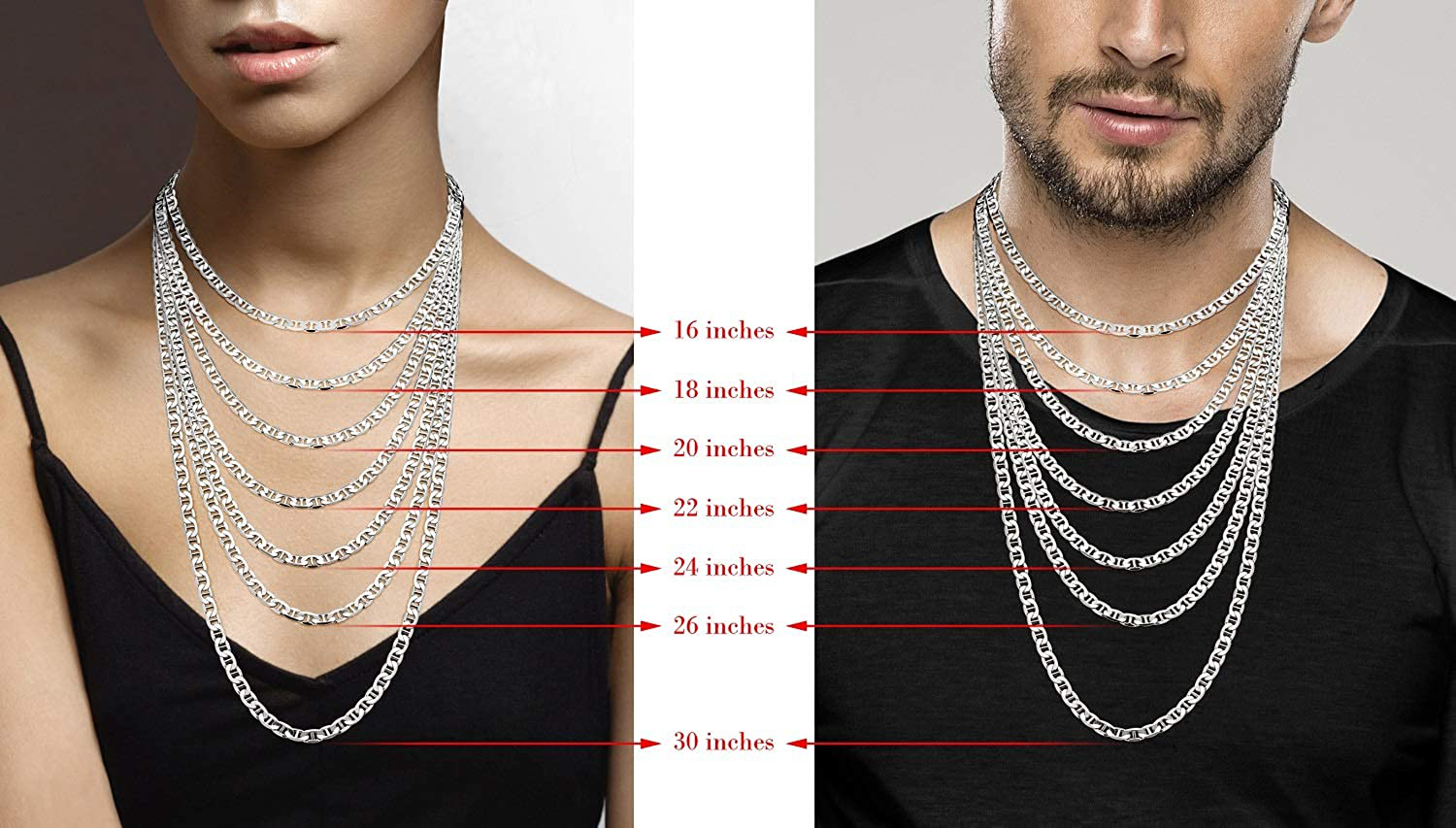 Miabella Solid 925 Sterling Silver Italian 6Mm Diamond-Cut Solid Flat Mariner Link Chain Necklace for Women Men, 16, 18, 20, 22, 24, 26, 30 Inch Made in Italy