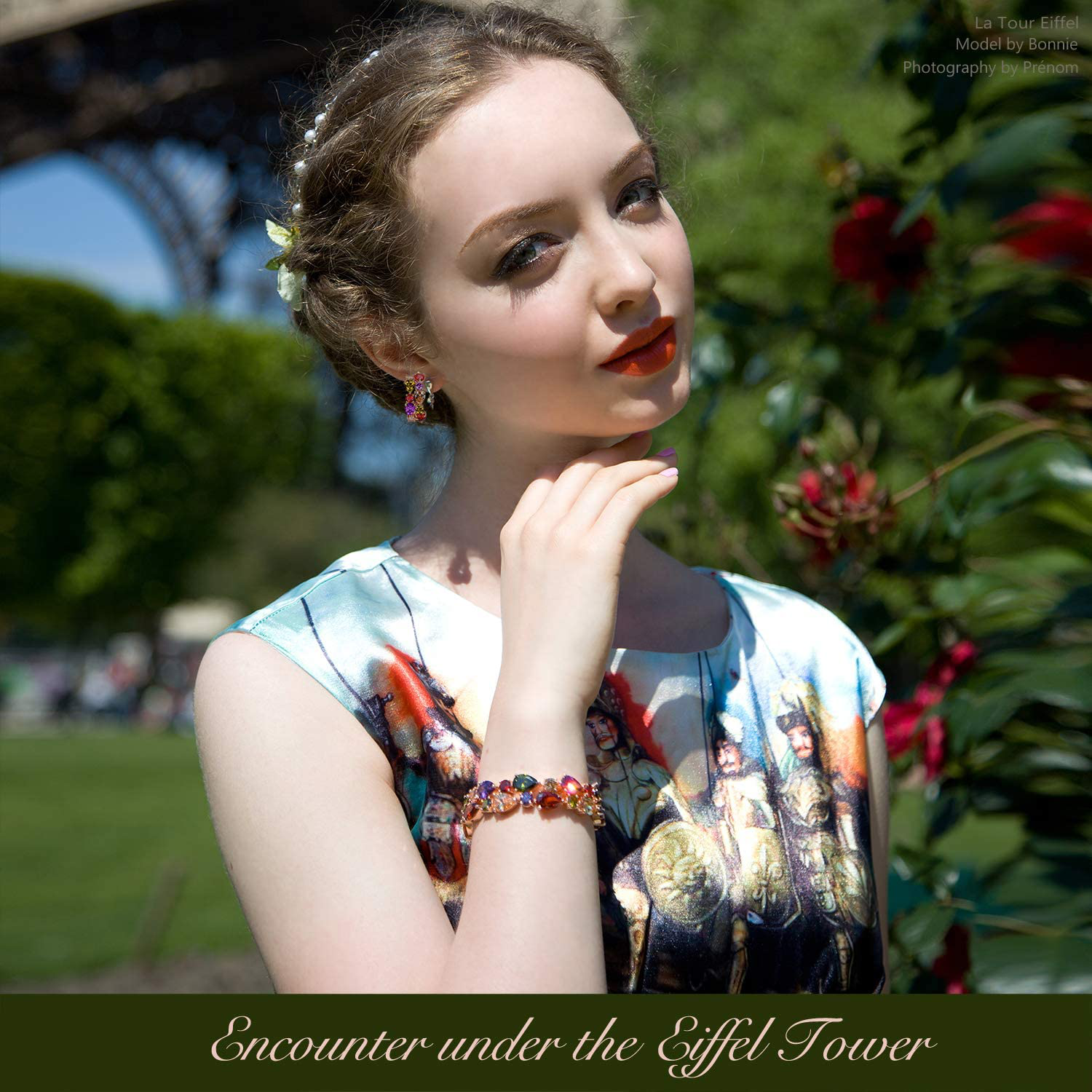 QIANSE Multicolor Bracelets, Colored Stone Tennis Bracelet for Women, Mona Lisa Rose Gold Plated, with Delicate Jewelry Box, Gift for Mom Her Wife Girlfriend Grandmom