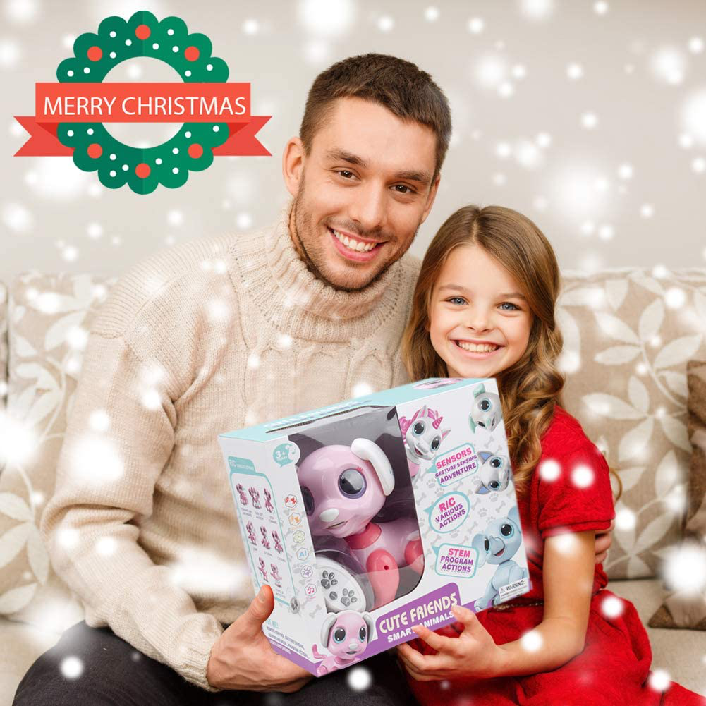 BIRANCO. Updated 2019 Smart Puppy - Remote Control, Gesture Control, STEM Programmable Actions, Lights and Sounds Electronic Pets Dog Toys, Ages 3 and up (Pink)