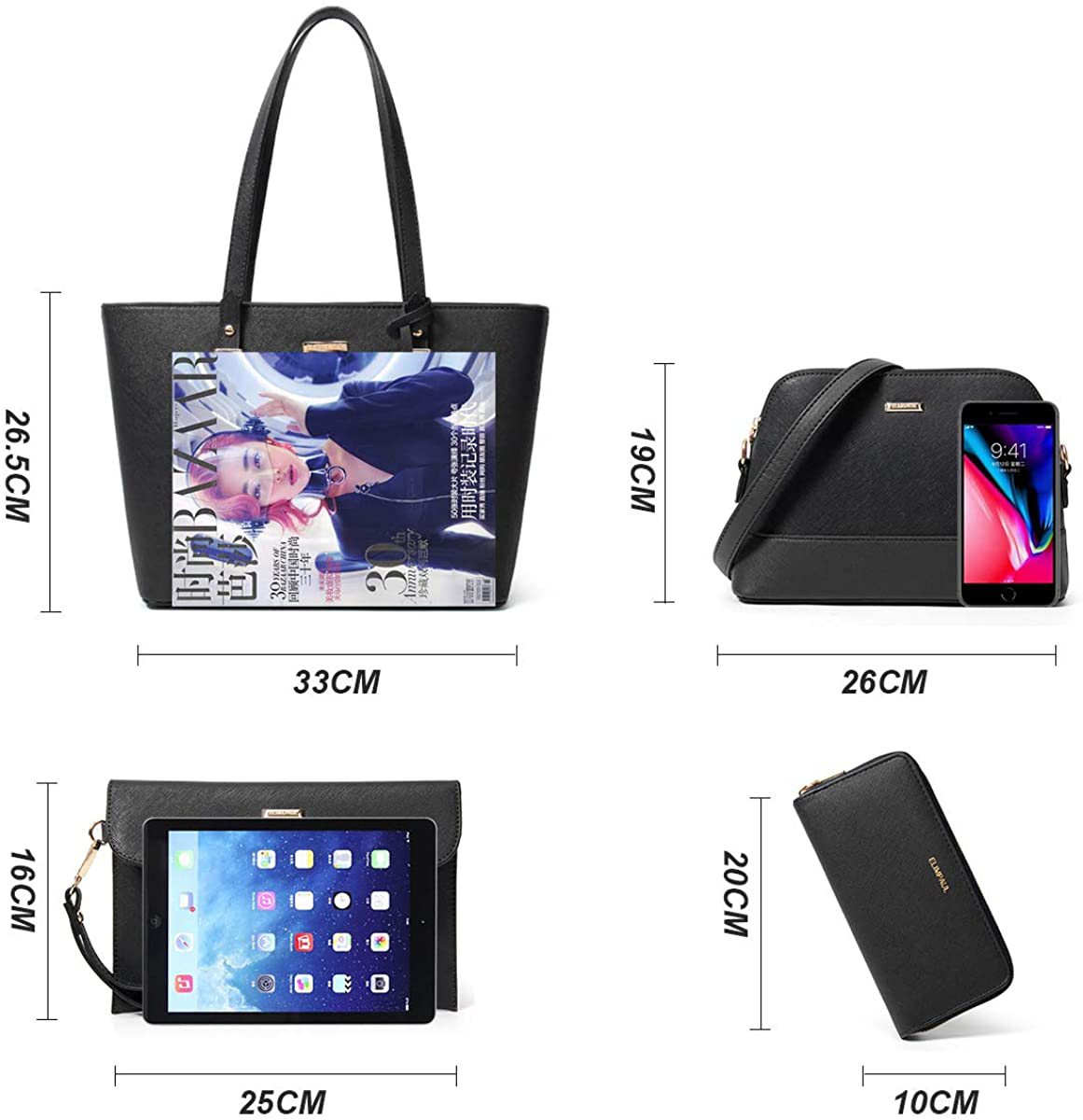 Women Fashion Handbags Wallet Tote Bag Shoulder Bag Top Handle Satchel Purse Set 4Pcs