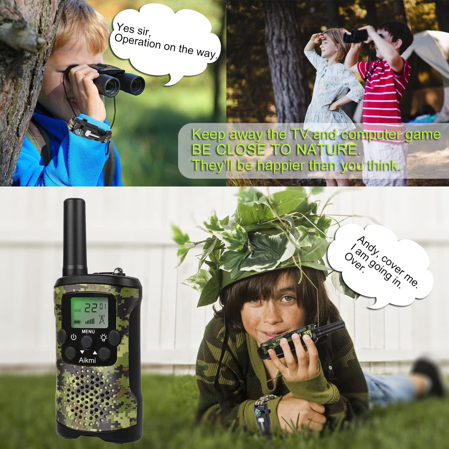 Walkie Talkies for Kids 22 Channel 2 Way Radio 3 Miles Long Range Handheld Walkie Talkies Durable Toy Best Birthday Gifts for 6 Year Old Boys and Girls Fit Adventure Game Camping (Green Camo 1)