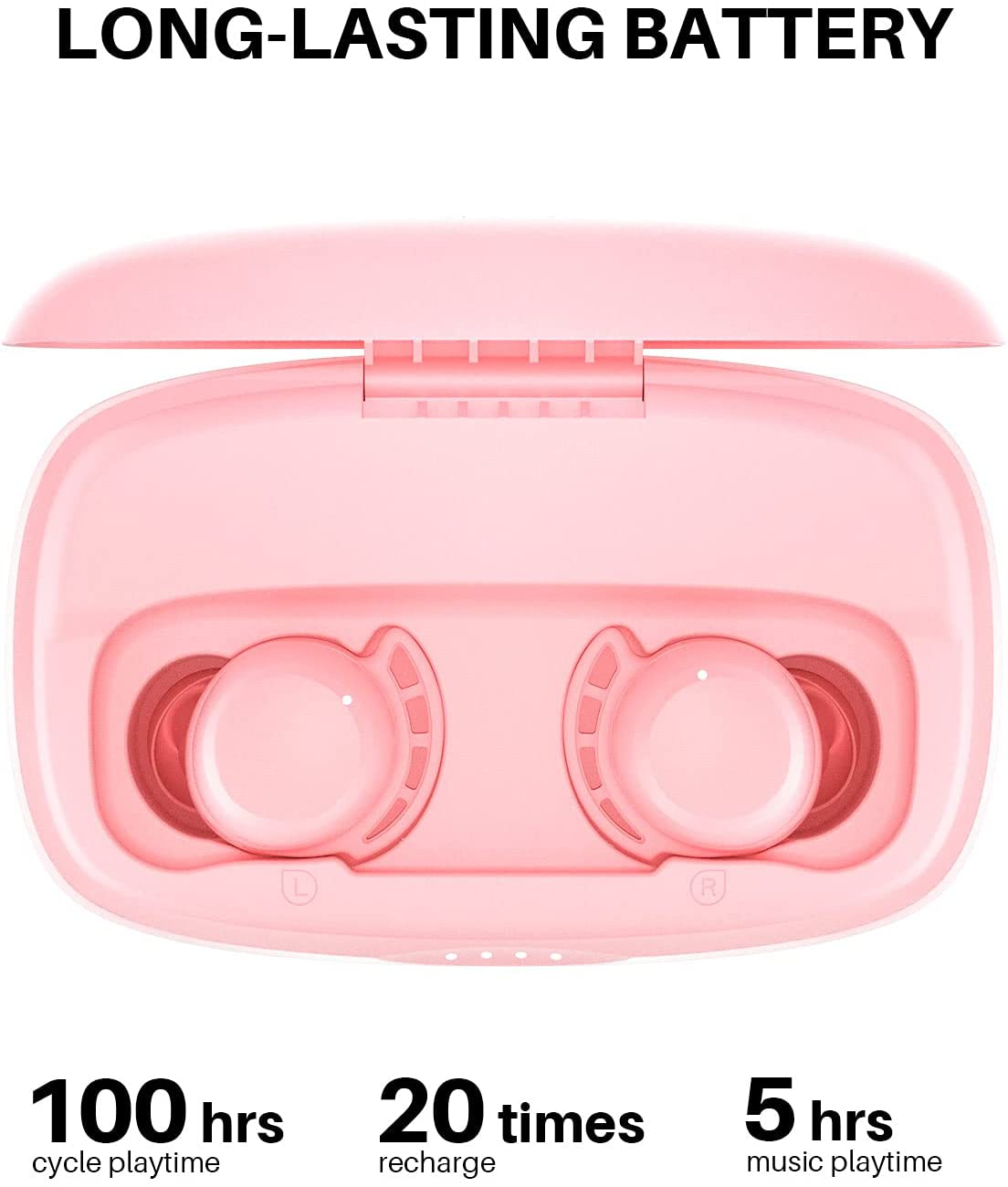 Earbuds, 100H Playtime Tribit IPX8 Bluetooth5.0 Deep Bass Bluetooth Earbuds Touch Control Headphones with Mic Earphone In-Ear Wireless Earbuds for Iphone Android Flybuds 3 Pink, Bluetooth Headphones