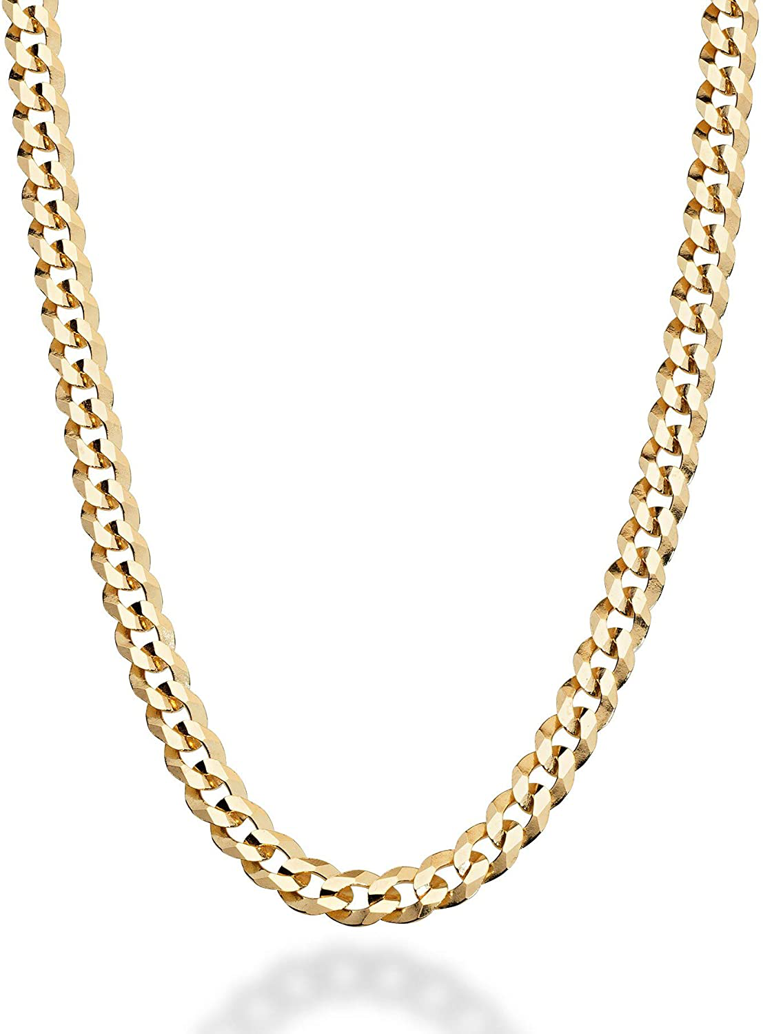 Miabella Solid 18K Gold over Sterling Silver Italian 5Mm Diamond-Cut Cuban Link Curb Chain Necklace for Women Men, 16, 18, 20, 22, 24, 26, 30 Inch 925 Sterling Silver Made in Italy