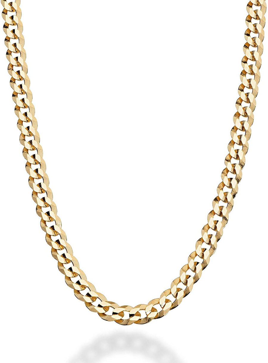 Miabella Solid 18K Gold over Sterling Silver Italian 5Mm Diamond-Cut Cuban Link Curb Chain Necklace for Women Men, 16, 18, 20, 22, 24, 26, 30 Inch 925 Sterling Silver Made in Italy