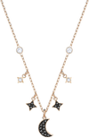 Swarovski Symbolic Moon Necklace with a Black Crystal Pavé Moon and Black and White Crystal Studded Star Charms on a Gold-Tone Plated Chain
