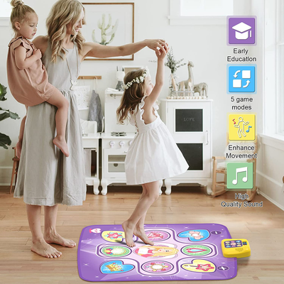 Beefunni Dance Mat Toys for 3-10 Year Old Girls, 5 Game Modes Including 3 Challenge Levels, Adjustable Volume Dance Pad with LED Lights, Christmas Birthday Gifts for 3 4 5 6 7 8 9+ Year Old Girls