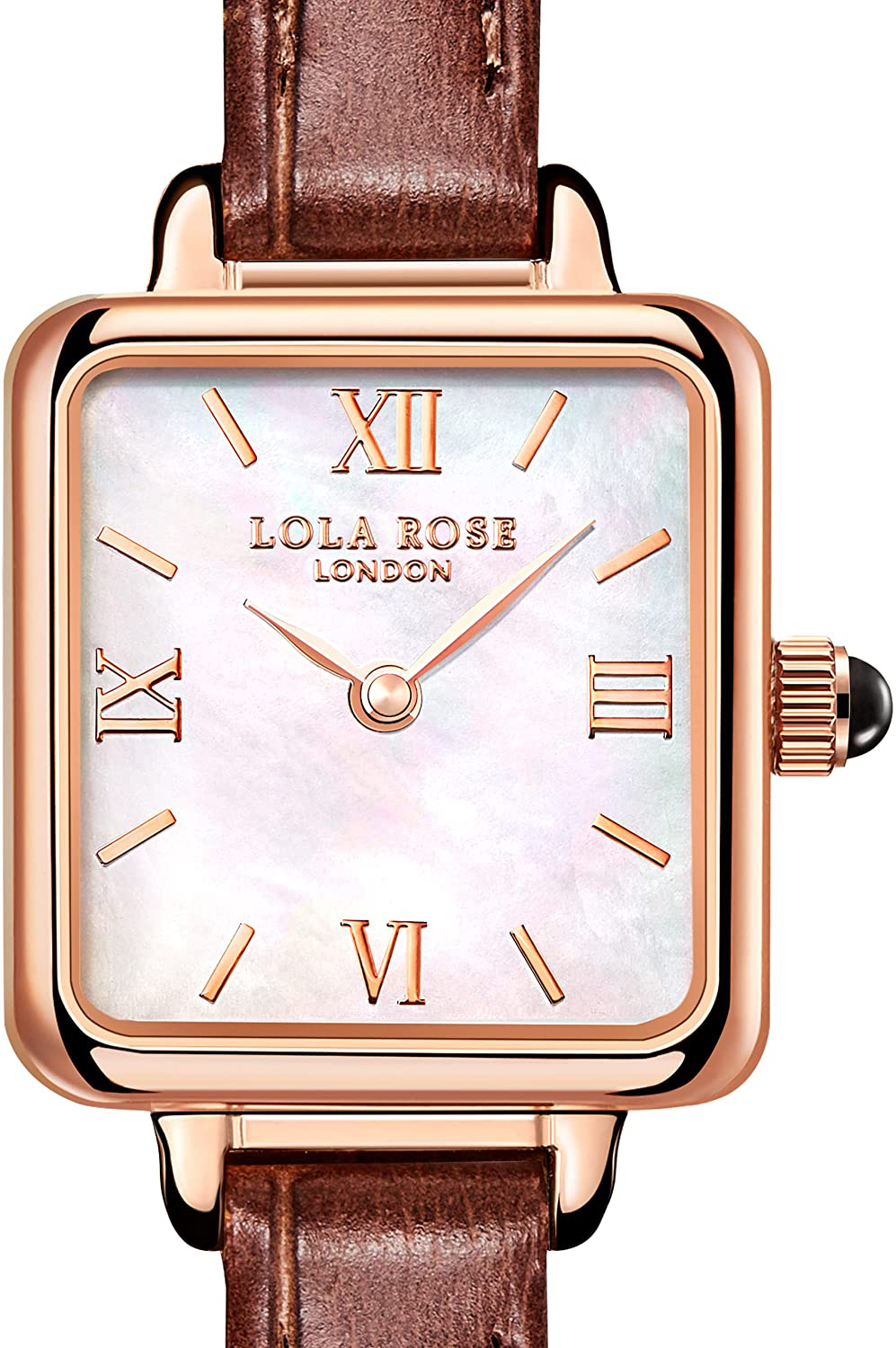 Lola Rose Women'S Natural Gemstone Dial with Genuine Leather Strap Watch