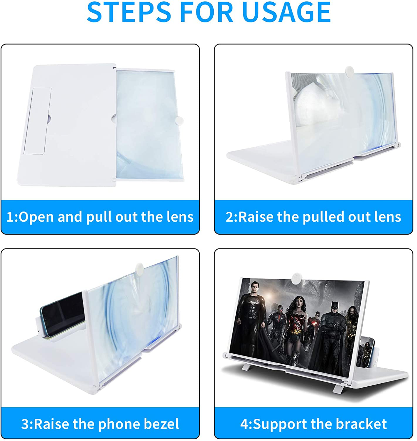 16 Inch Screen Magnifier for Cell Phone 3D Magnifier Screen Enlarger for Movies,Videos,Reading,Gaming-Screen Amplifie with Foldable Phone Stand Holder. Compatible with All Smartphones-White