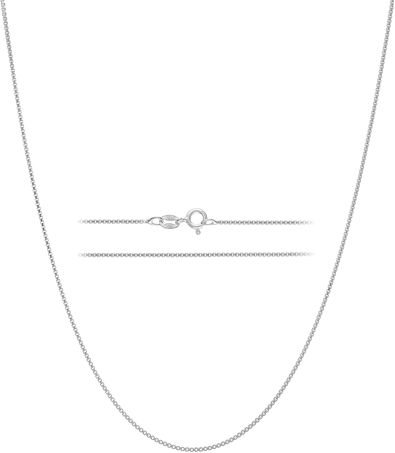 KISPER Silver Box Chain Necklace – Thin, Dainty, 925 Sterling Silver Jewelry for Women & Men with Spring Ring Clasp – Made in Italy