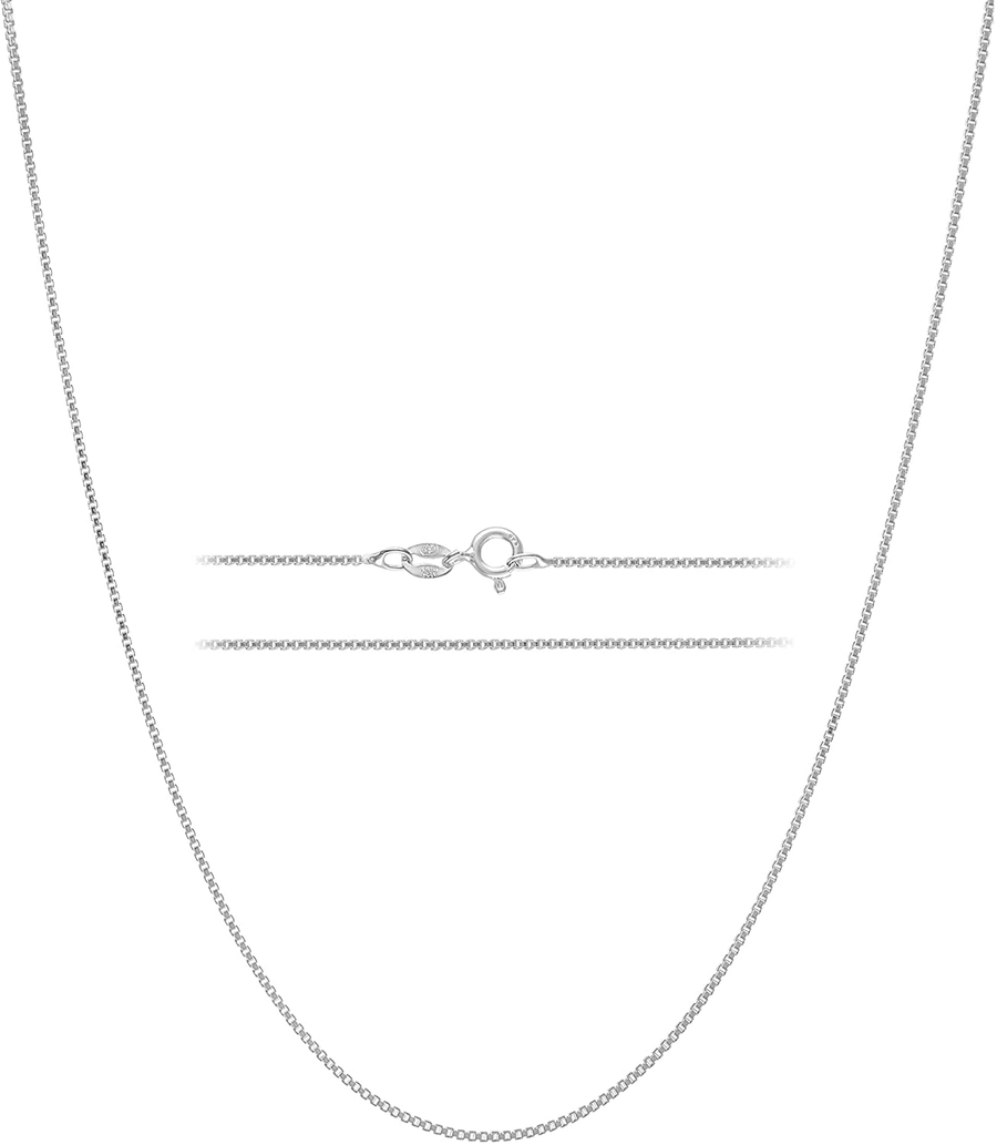 KISPER Silver Box Chain Necklace – Thin, Dainty, 925 Sterling Silver Jewelry for Women & Men with Spring Ring Clasp – Made in Italy