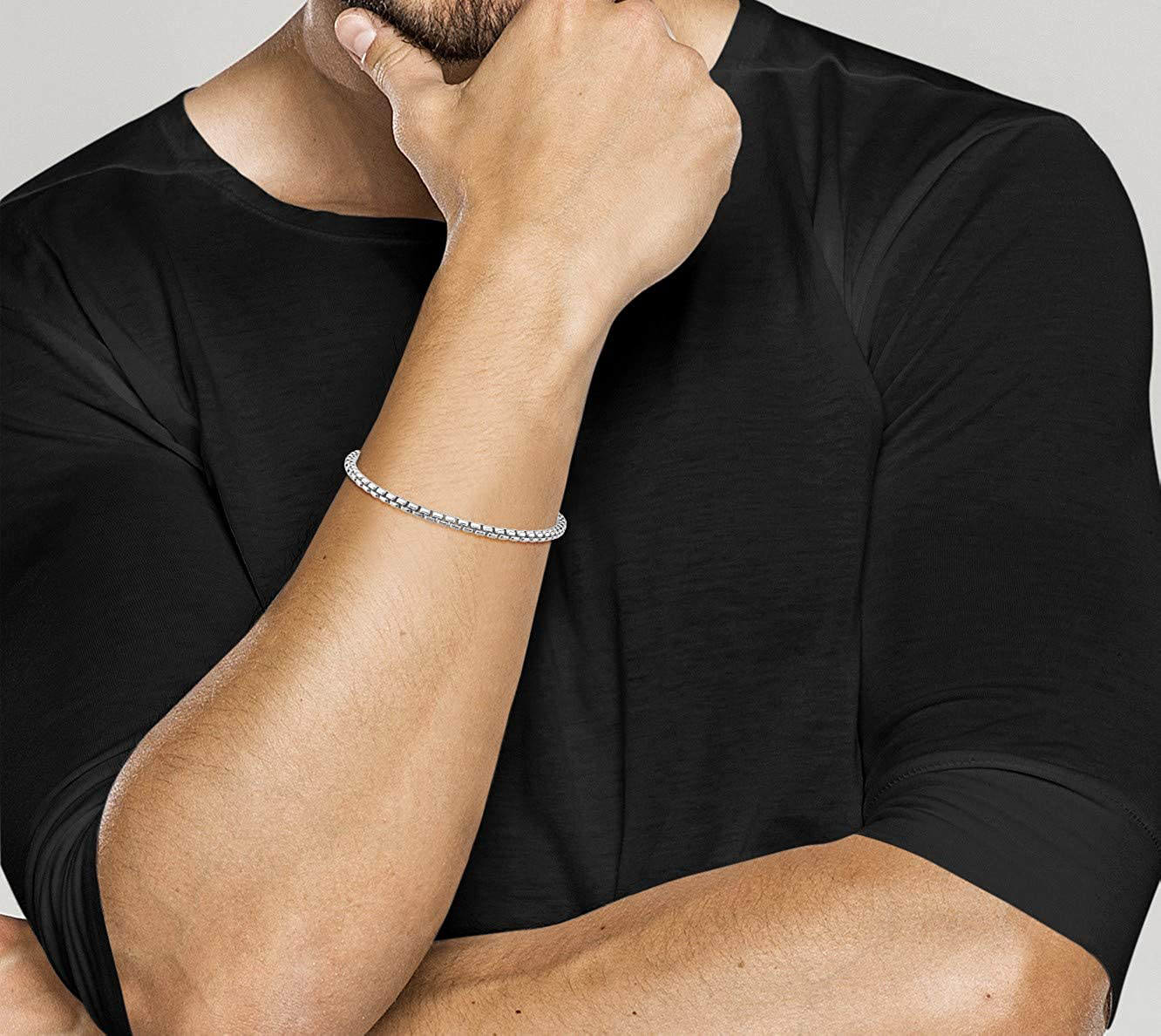 Miabella Solid 925 Sterling Silver Italian 3.5Mm Square Rolo Link round Box Chain Bracelet for Women Men, 7, 7.5, 8, 8.5, 9 Inch Made in Italy