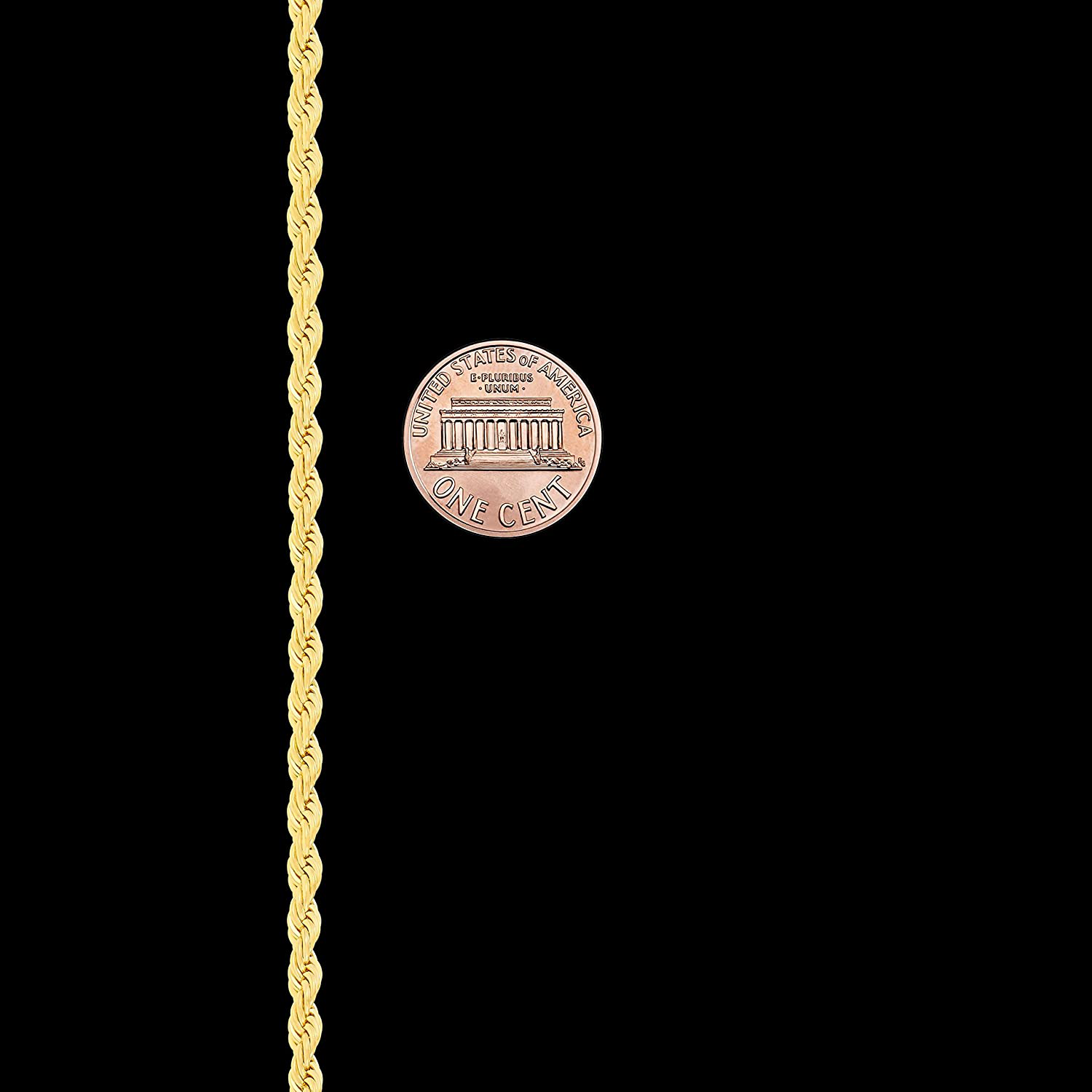 LIFETIME JEWELRY 3Mm Diamond Cut Rope Chain Necklace 24K Real Gold Plated