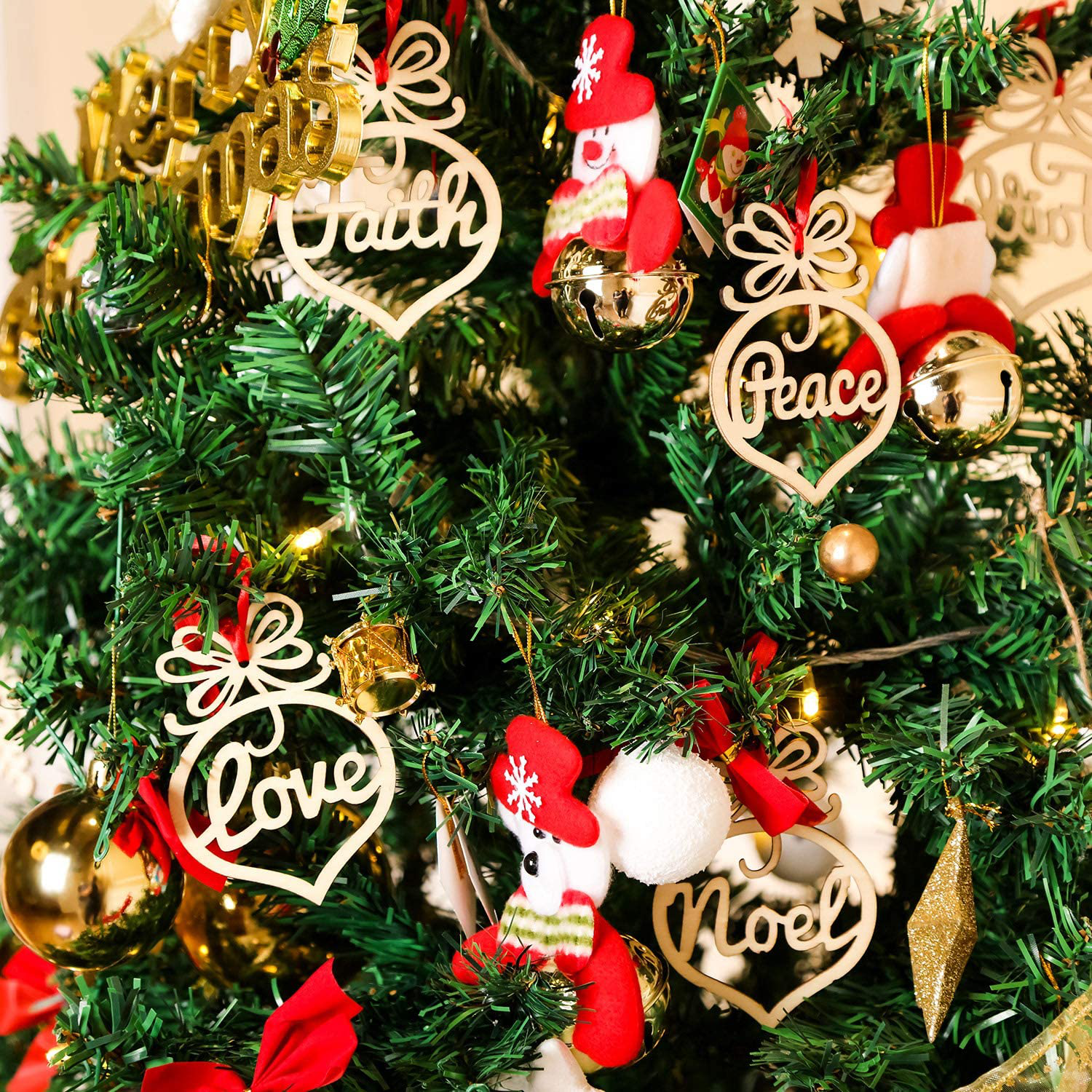 Bememo 30 Pieces Christmas Wooden Hollow Ornaments Xmas Tree Hanging Tags Crafts Pendant Decor Christmas Holiday Wedding Decorations