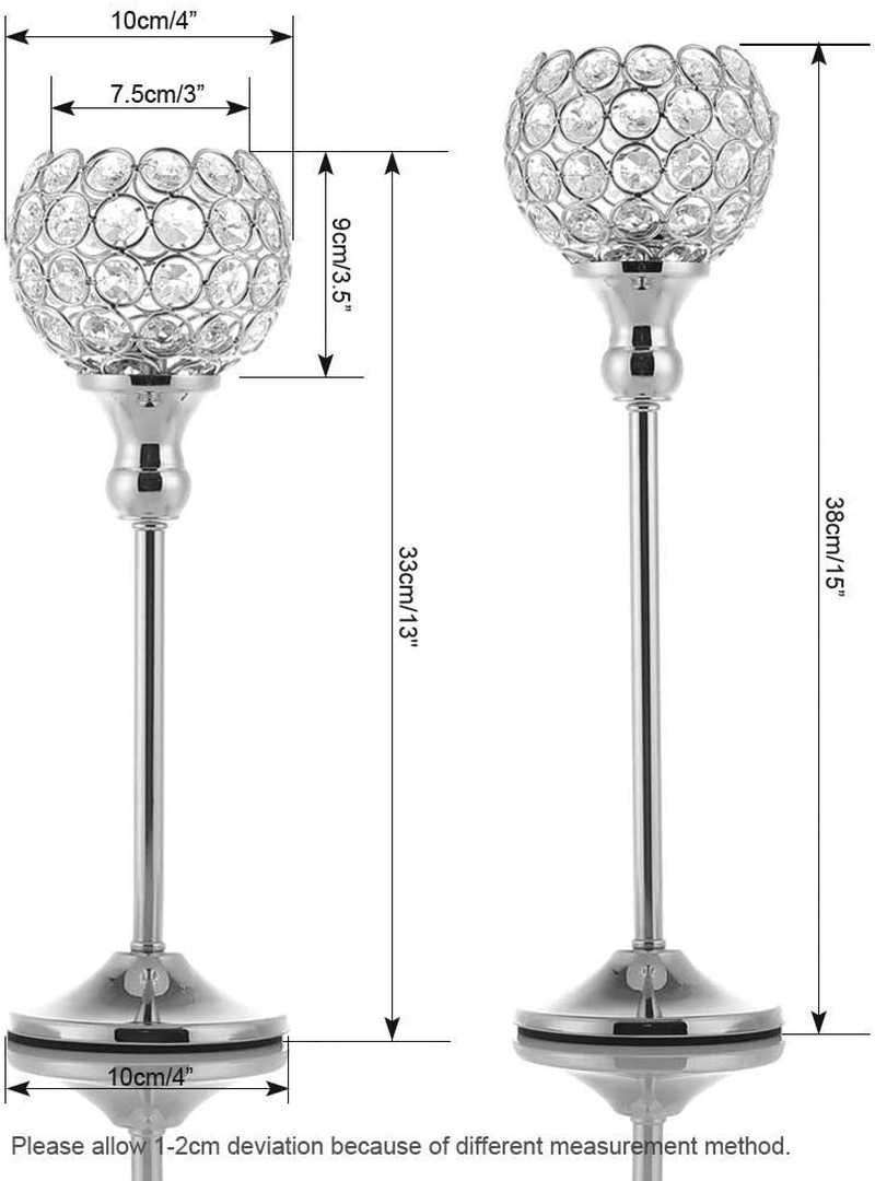 VINCIGANT Silver Crystal Tea Light Candle Holders for Wedding,Sparklers Home Decor Table Centerpieces Candle Stand for Holiday Christmas Housewarming Gift